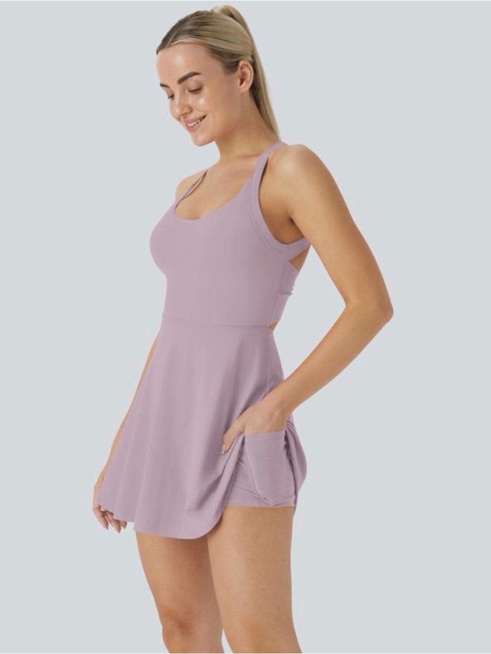 NWOT Halara SoftlyZero™ Airy Backless Twisted Dress | Pink Purple | Size M